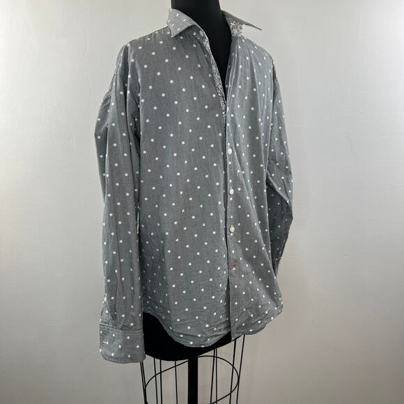 TALLIA Gray White Dotted Houndstooth Cotton Button-Down Mens Shirt Size L(16.5) - Picture 3 of 7
